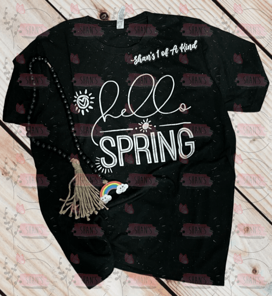 Black Short Sleeve Tshirt- Hello Spring - Large