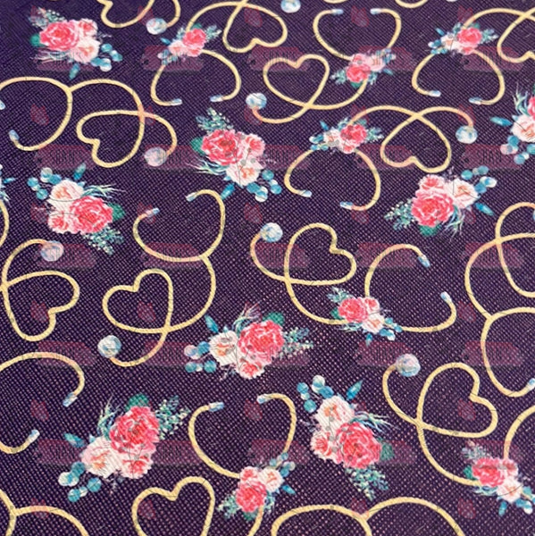 Heart Stethoscope & Flowers Navy