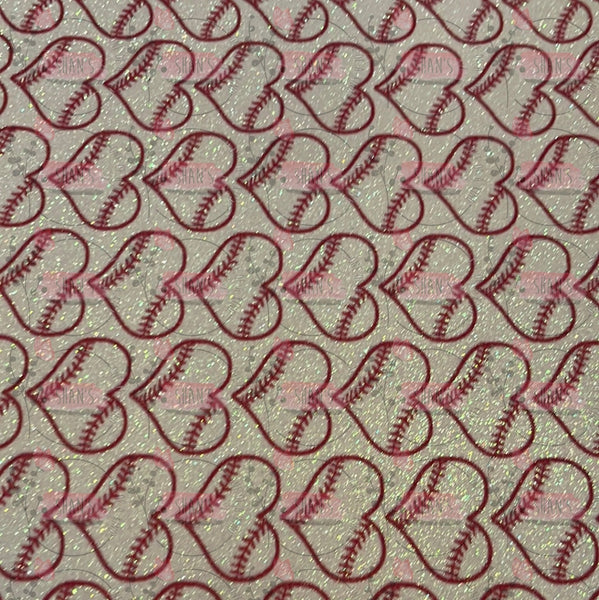 White Glitter Background Baseball Hearts
