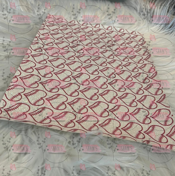 White Glitter Background Baseball Hearts